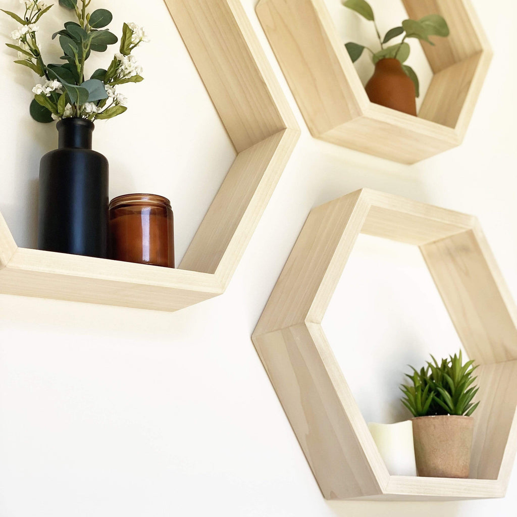 Set of 3 Hexagon Honeycomb Floating Wall Shelves