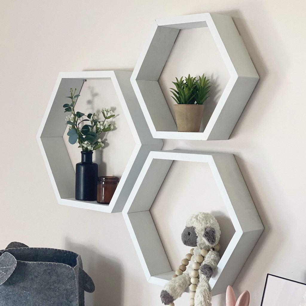 Set of 3 Hexagon Honeycomb Floating Wall Shelves